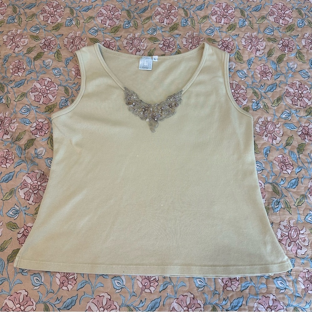 Vintage Y2K Cream Embellished Neckline Women’s Tank Top